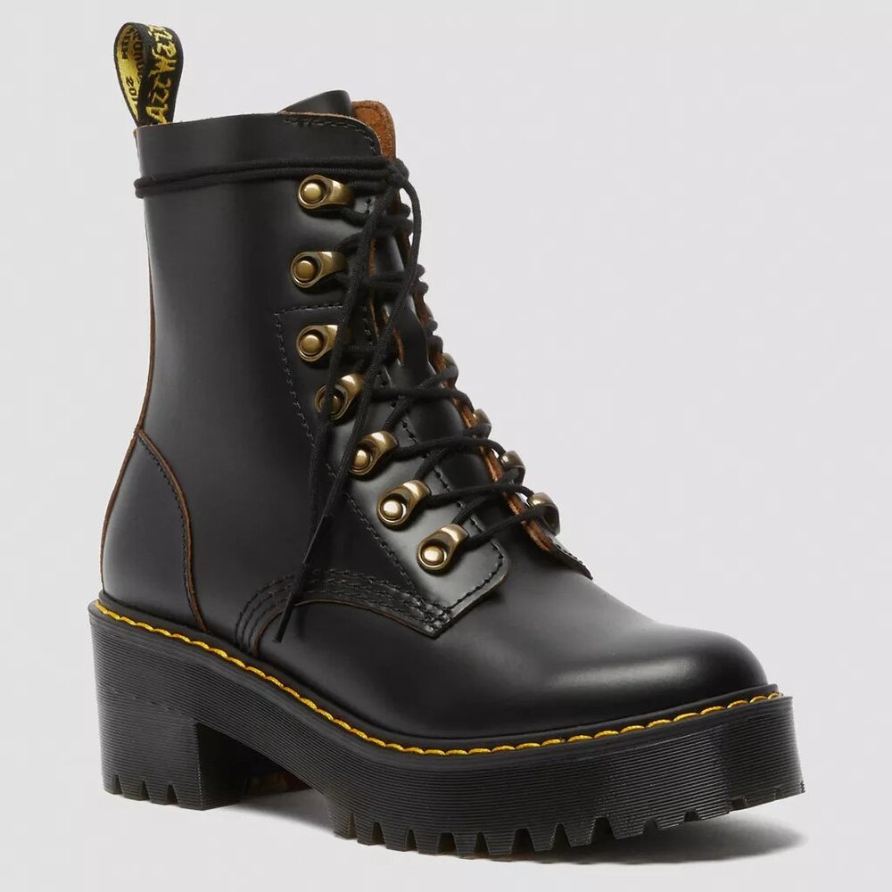 Dr. Martens LEONA WOMEN'S VINTAGE SMOOTH LEATHER HEELED BOOTS Size 5